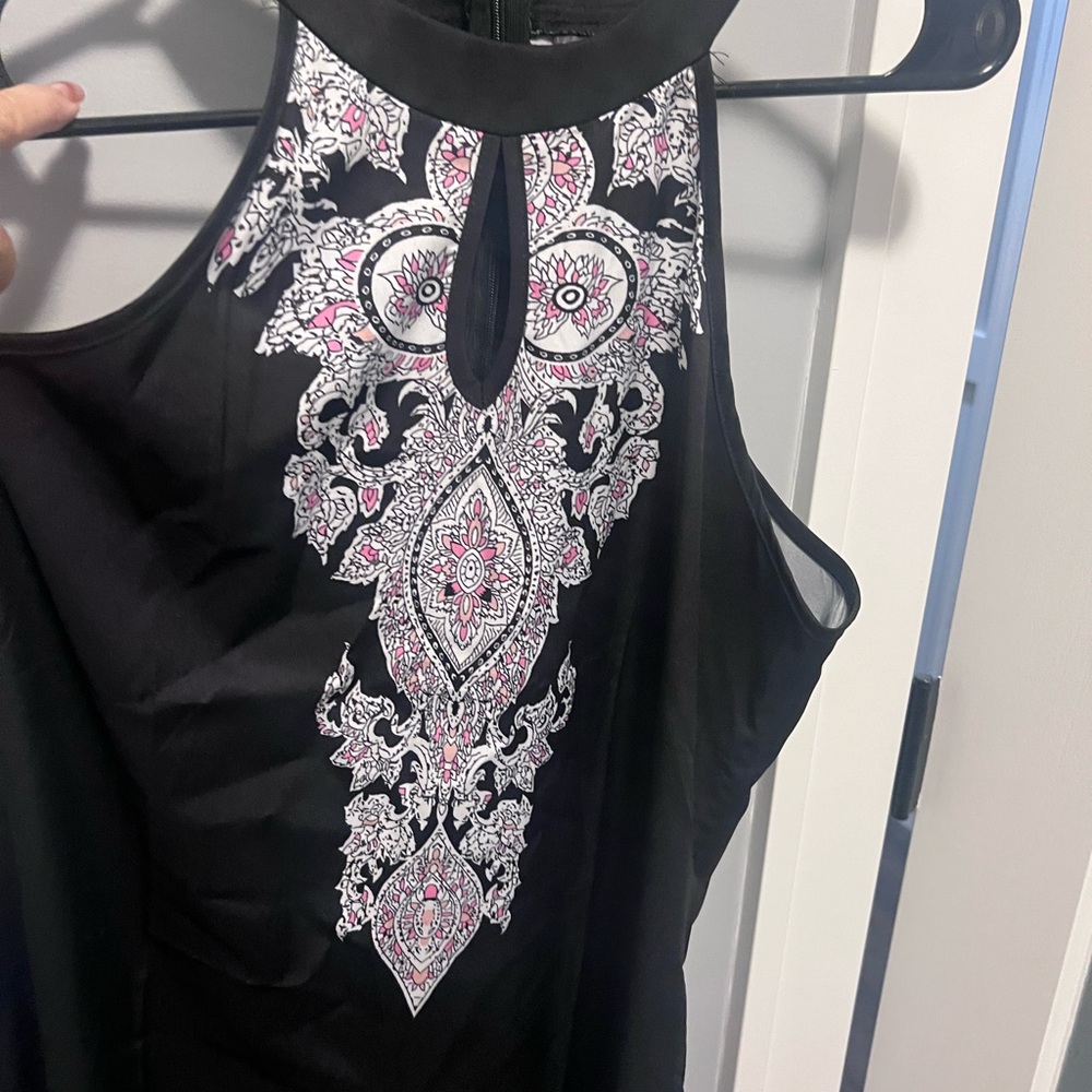 SHEIN Black Halter Dress with Pink and White Design